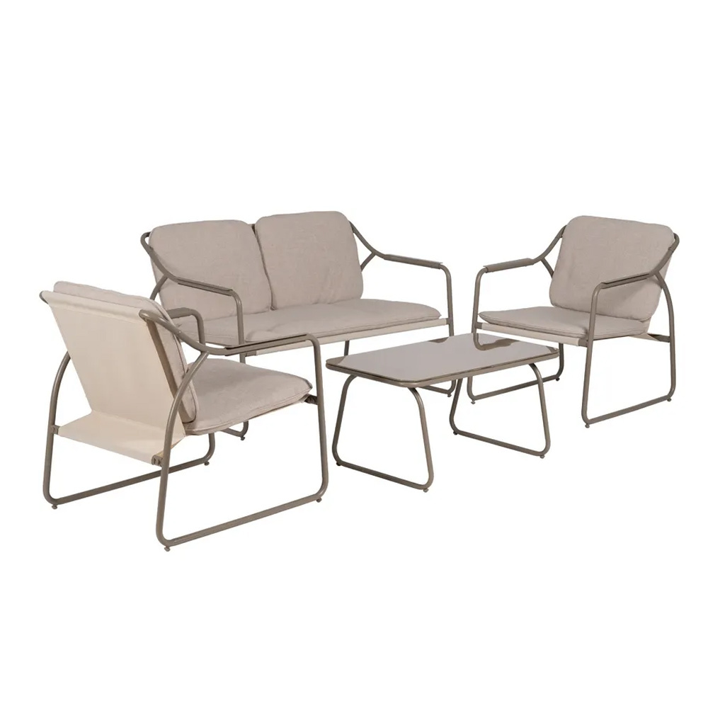 Conjunto Exterior con Tejido de Olefina Beige y Acero Taupe
