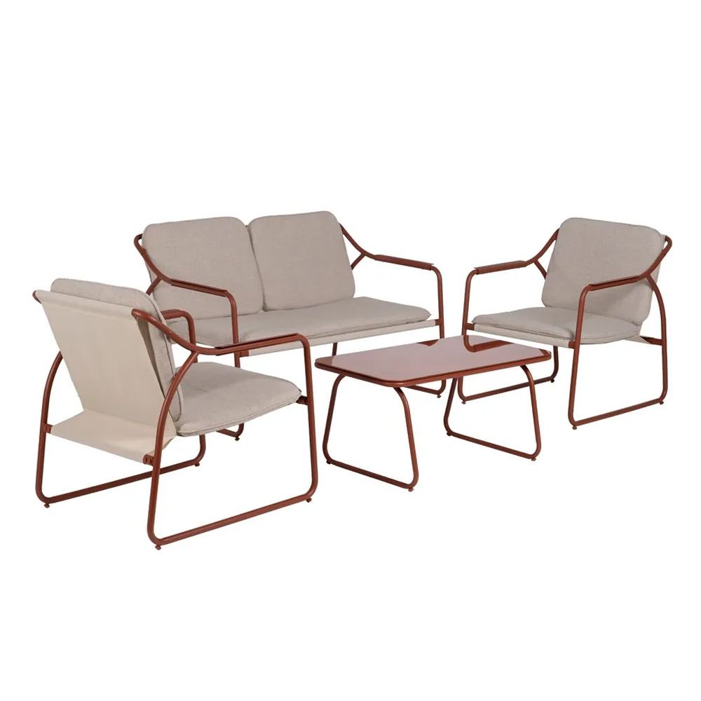 Conjunto Jardín con Tejido Olefina Beige y Acero Terracota