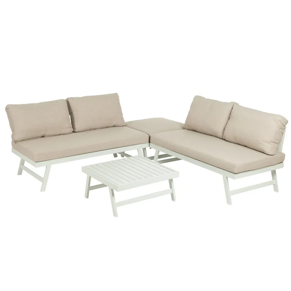 Conjunto Exterior de Aluminio Blanco y Tejido de Olefina Beige    