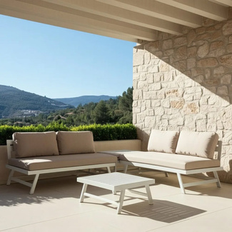 Conjunto Jardín de Aluminio Blanco y Tejido de Olefina Beige