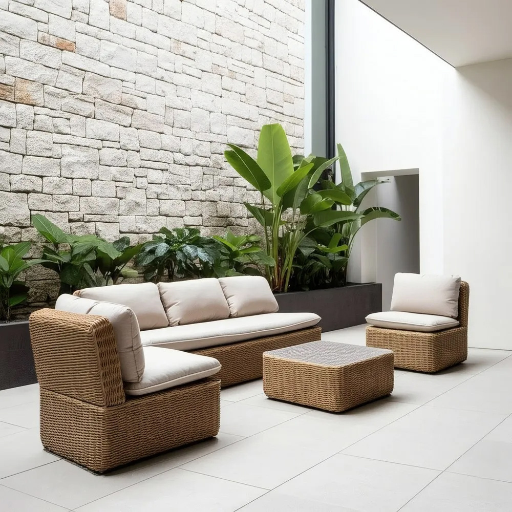 Conjunto Exterior de Aluminio y Ratán Sintético Natural  