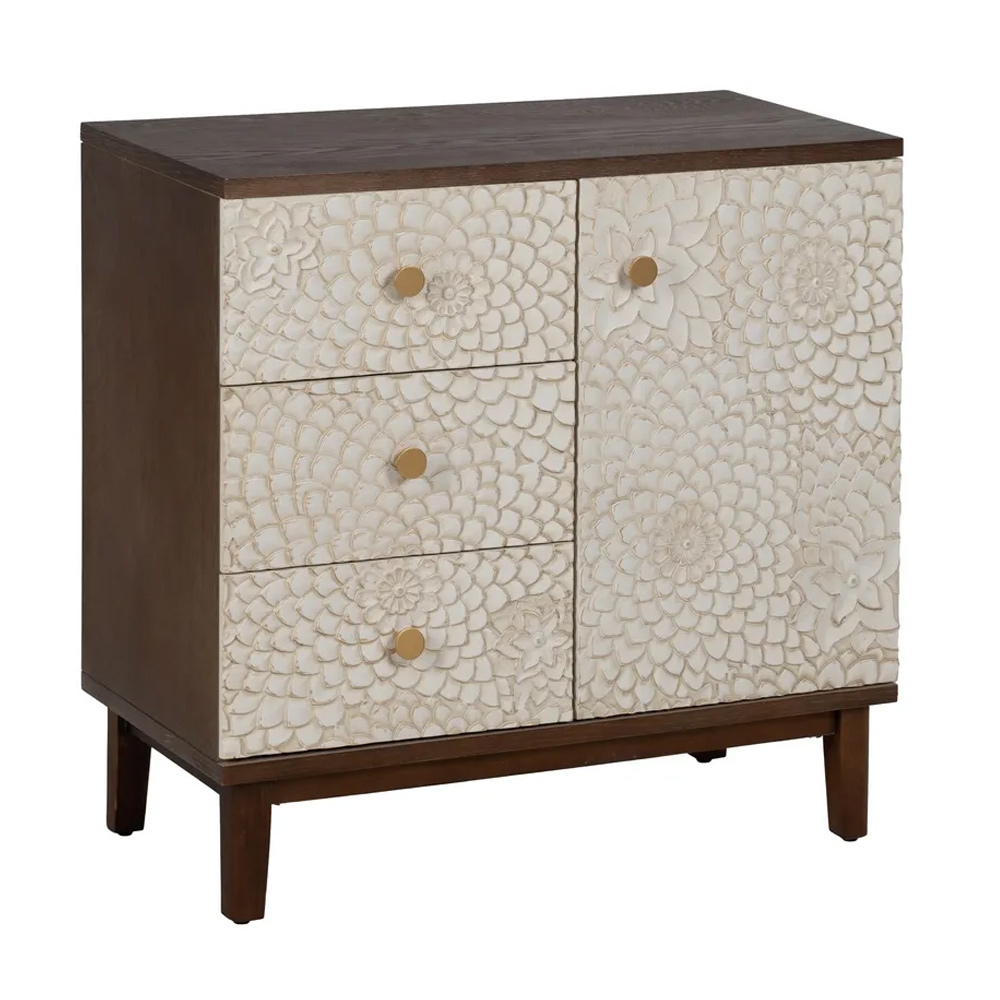 Mueble Recibidor de Madera Tallada Blanco Marrón 39 x 80 x 80 cm 
