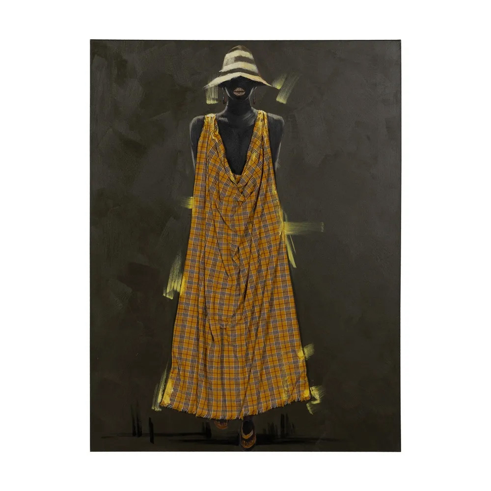 Pintura Africana Amarillo en Lienzo 3,5 x 90 x 120 cm 