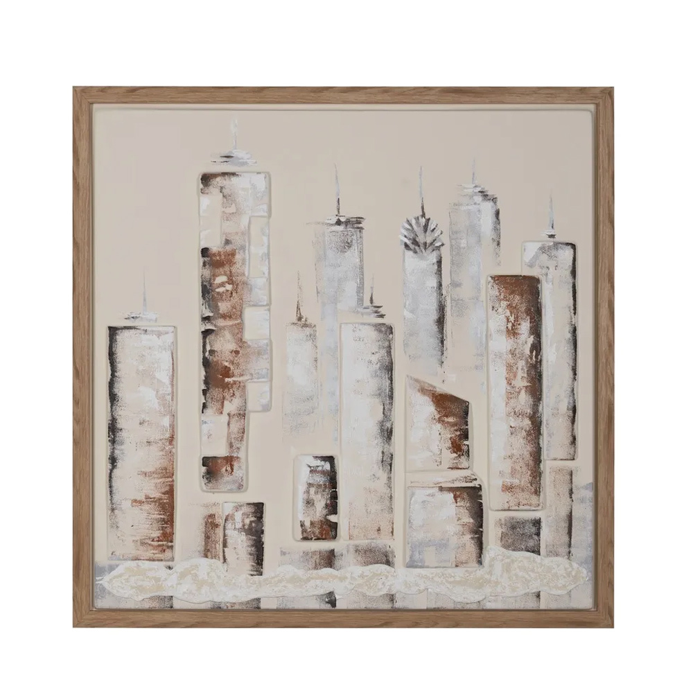 Pintura en Relieve de Edificios en Madera 3 x 93 x 93 cm   