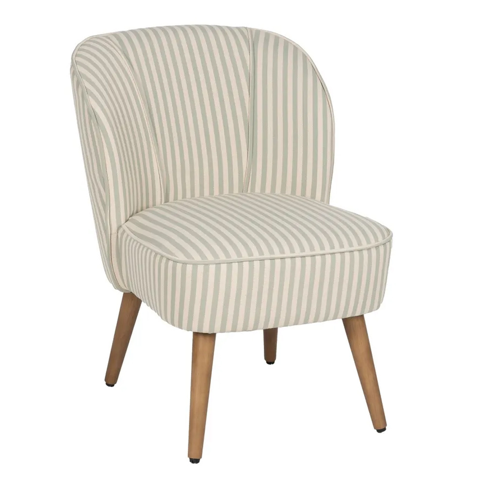Sillón Vintage Rayas Verde de Madera de Caucho 64 x 54 x 73 cm   