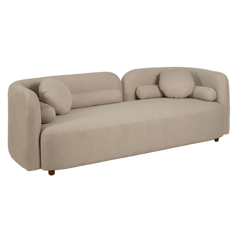 Sofá 3 Plazas de Madera y Tejido Beige 88 x 223 x 72 cm