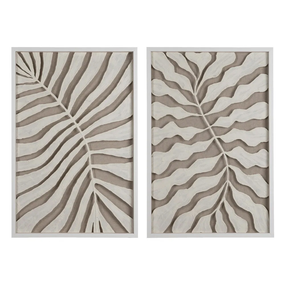 Cuadro Hojas Blanco en Papel y Lino 2 Modelos 4 x 60 x 90 cm  