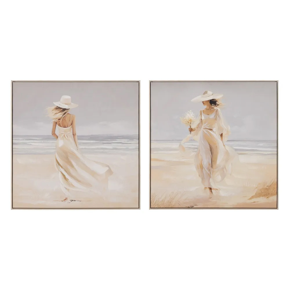 Cuadro Pintura Mujer en la Playa en Lienzo 2 Modelos 3,5 x 80 x 80 cm 