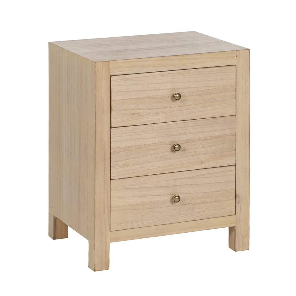 Mesita de Noche de Madera DM Natural 3 Cajones 34 x 43 x 55 cm  