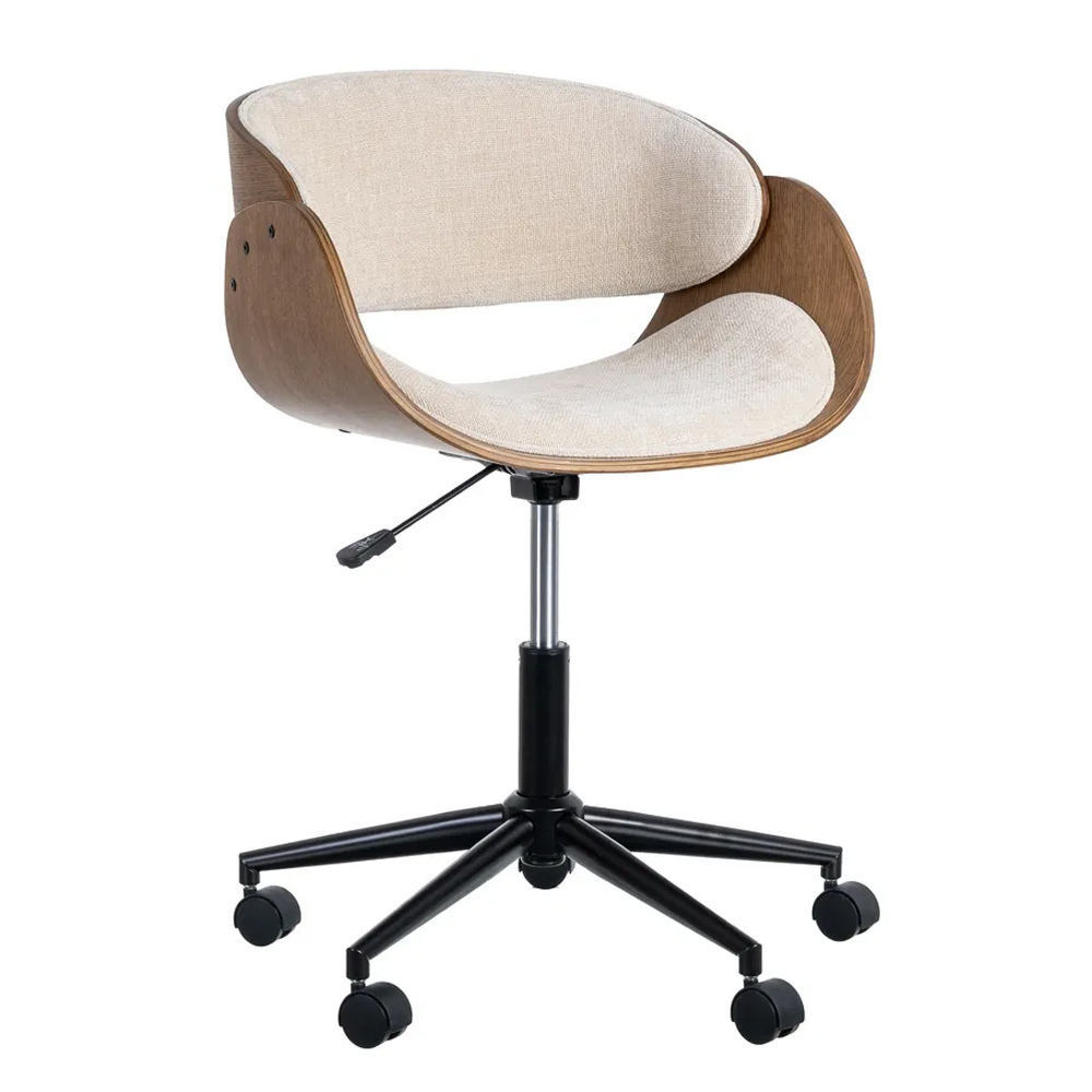 Silla Oficina en Madera Tejido Crema Marrón 64 x 59 x 88 cm 