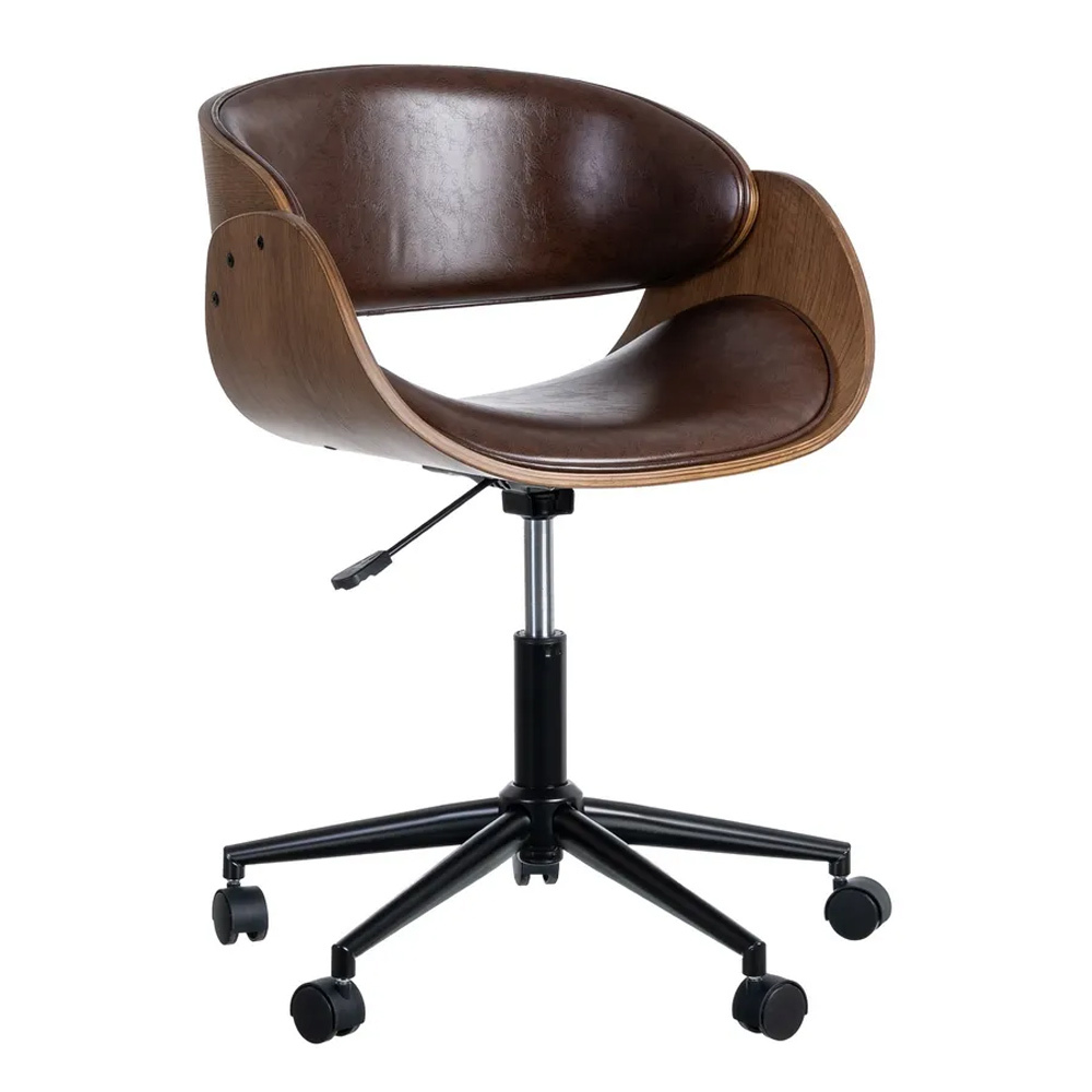 Silla Oficina de Madera y Simil Piel Marrón 64 x 59 x 88 cm  
