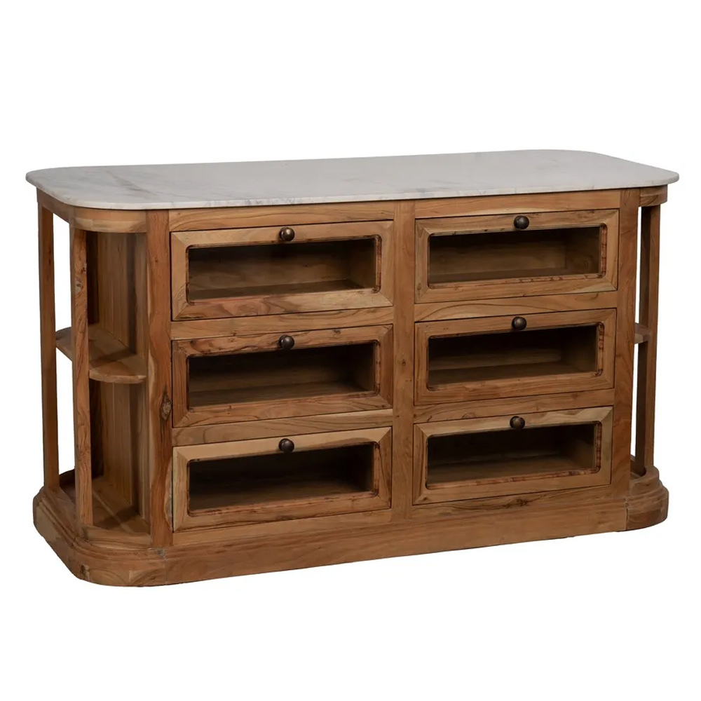 Isla de Cocina de Madera de Mango y Mármol 70 x 155 x 88 cm  