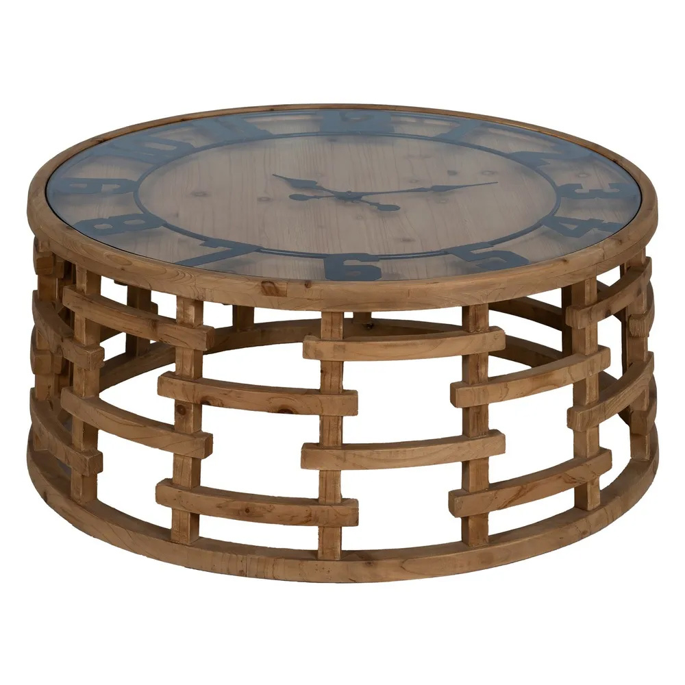 Mesa de Centro Reloj de Madera Natural 80 x 80 x 36 cm 
