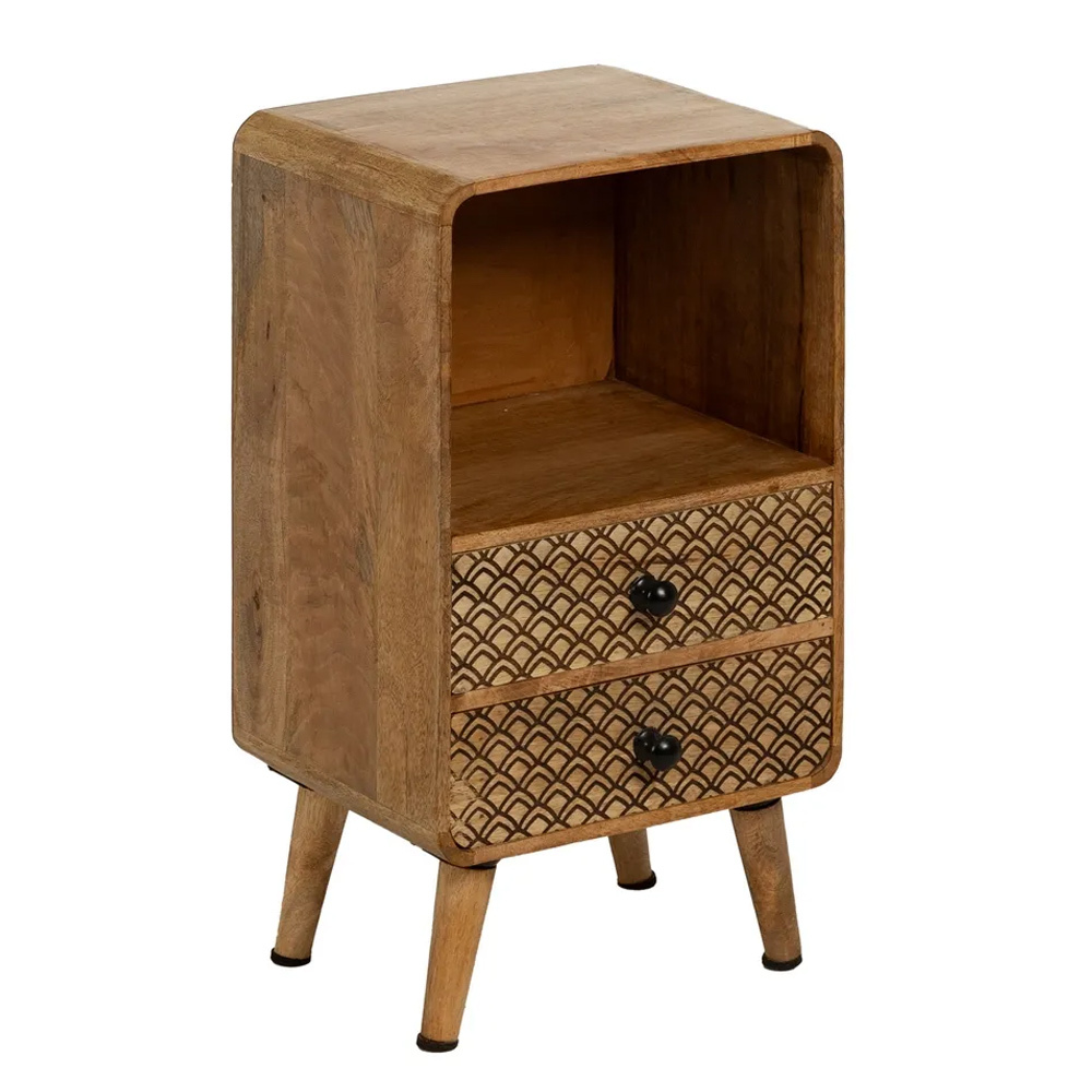 Mesita de Noche Vintage de Madera Natural 2 Cajones 25,5 x 29,5 x 53 cm  