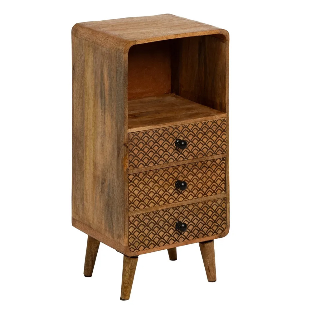 Mesita de Noche Vintage de Madera Natural 3 Cajones 25,5 x 29,5 x 64 cm 