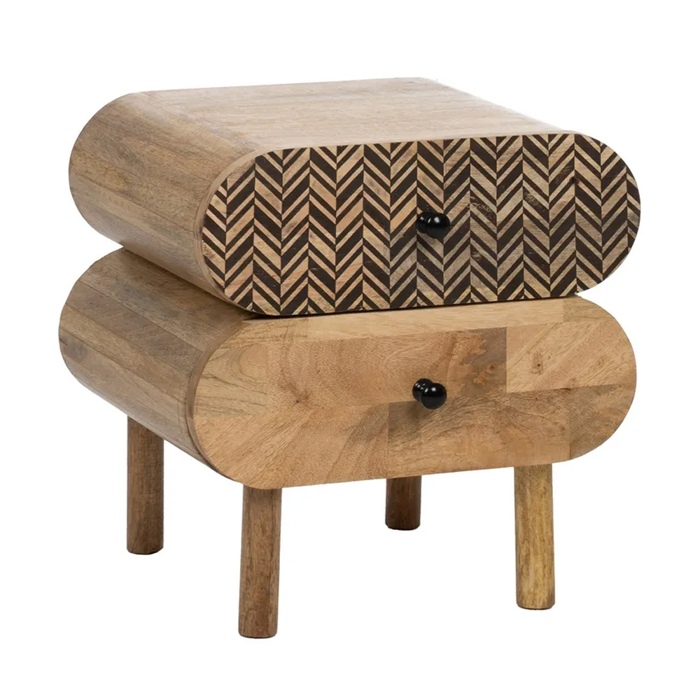 Mesita de Noche Vintage de Madera Natural 2 Cajones 33 x 41 x 43 cm 