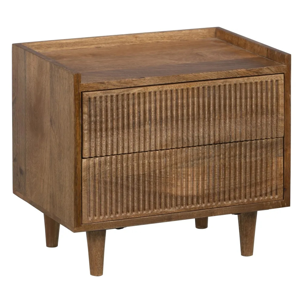 Mesita de Noche de Madera Natural 2 Cajones 30 x 45 x 40 cm 