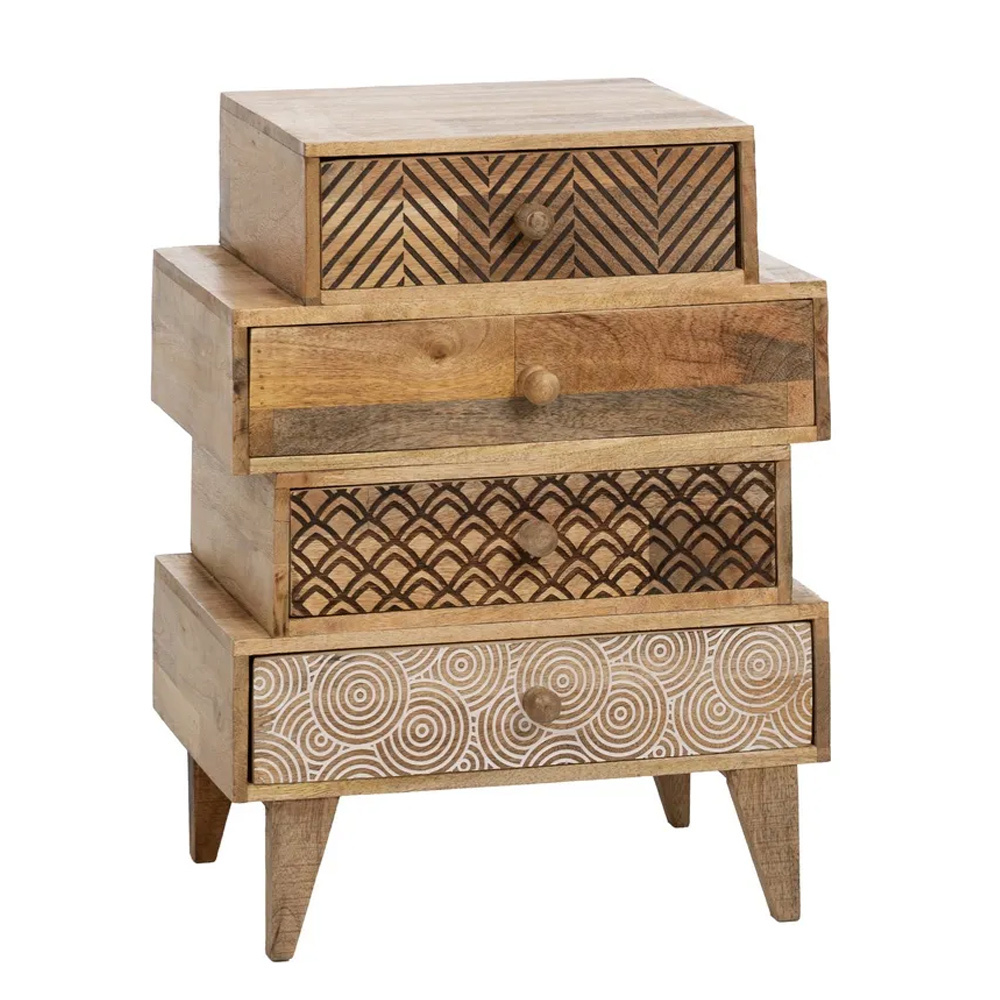 Mesita de Noche Vintage de Madera Natural 4 Cajones 30 x 46 x 60 cm 