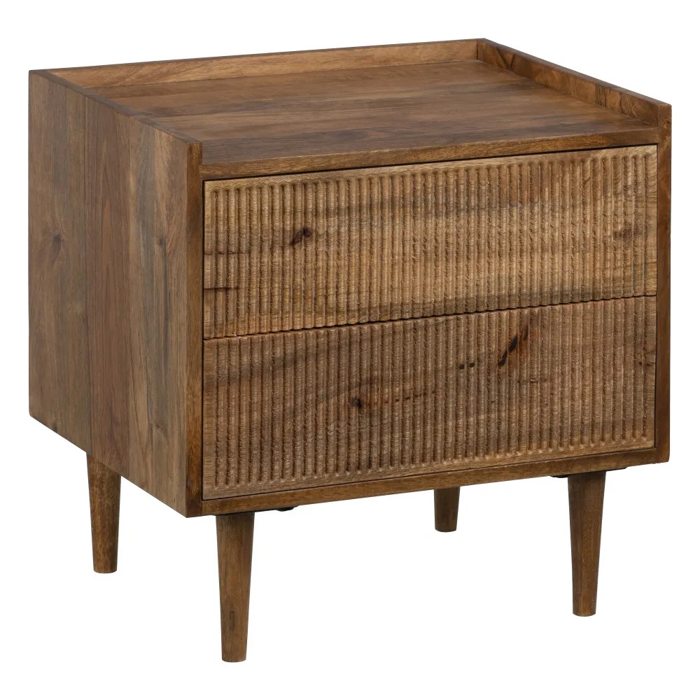 Mesita de Noche de Madera Natural 2 Cajones 40 x 50 x 50 cm