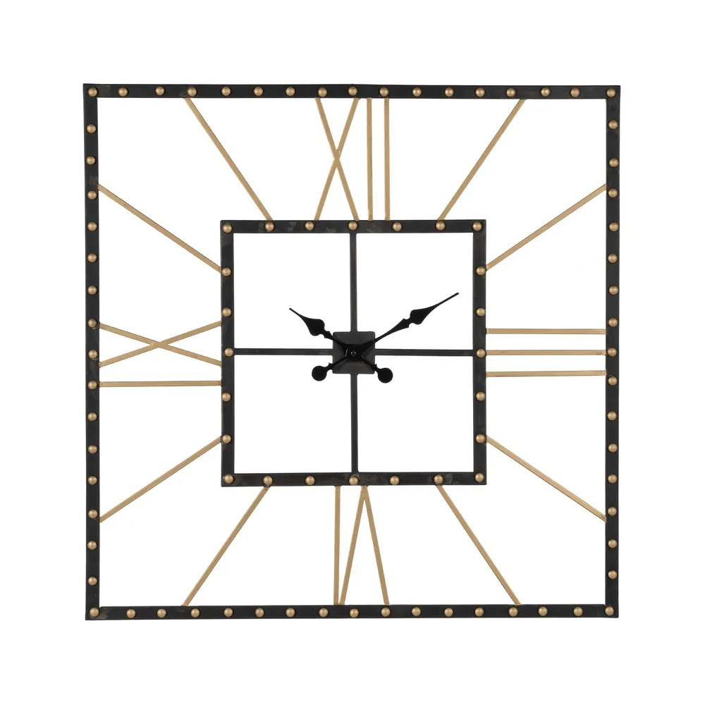 Reloj de Pared de Hierro Negro Dorado 3,5 x 80 x 80 cm 