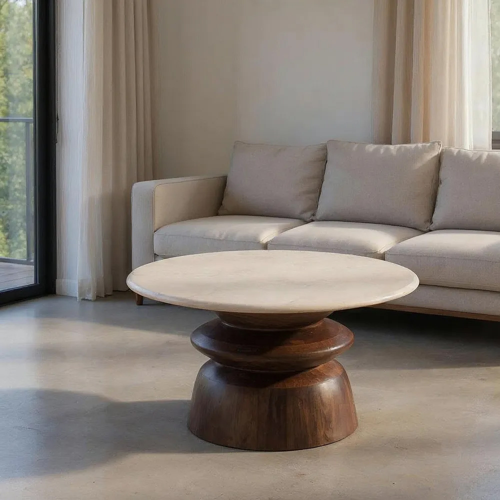 Mesa de Centro de Madera y Mármol 75 x 75 x 39 cm 