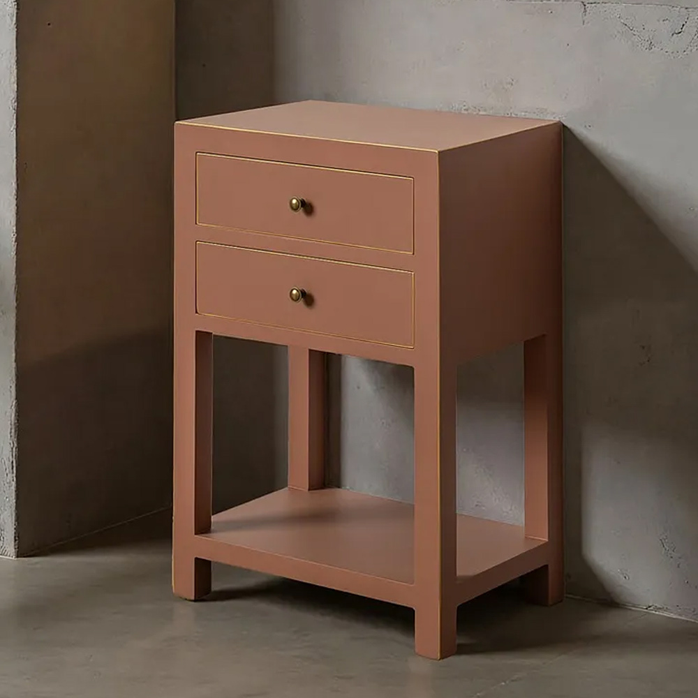Mesita de Noche Oriental de Madera Moka 2 Cajones 30 x 45 x 66 cm  
