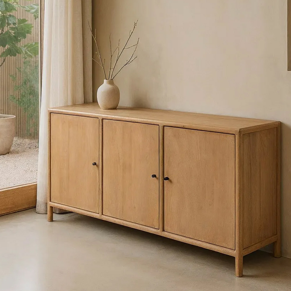 Aparador de Madera Natural de Mango 3 Puertas 40 x 160 x 80 cm  