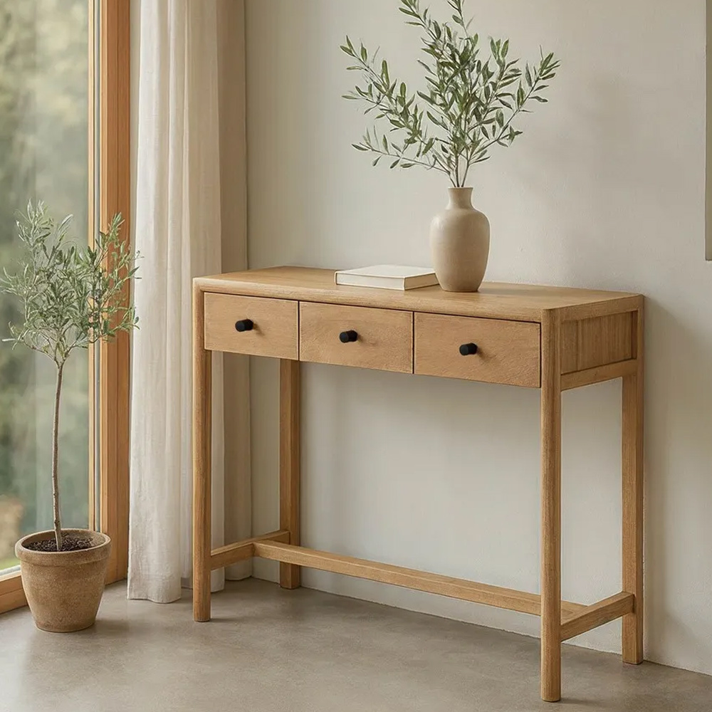 Consola de Madera de Mango Natural 3 Cajones 30 x 90 x 80 cm 