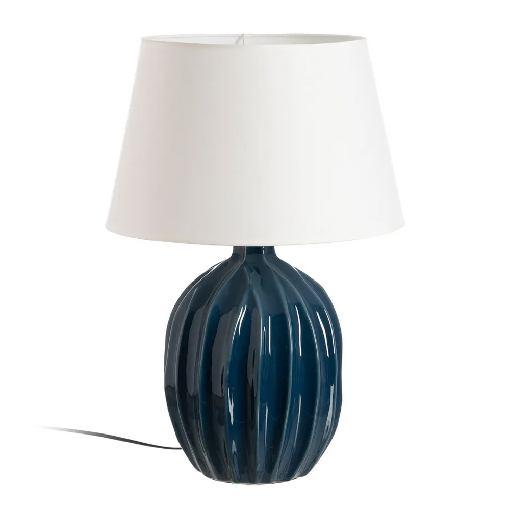 Lámpara Mesa en Cerámica Azul Tulipa Blanca 40 x 40 x 60 cm 
