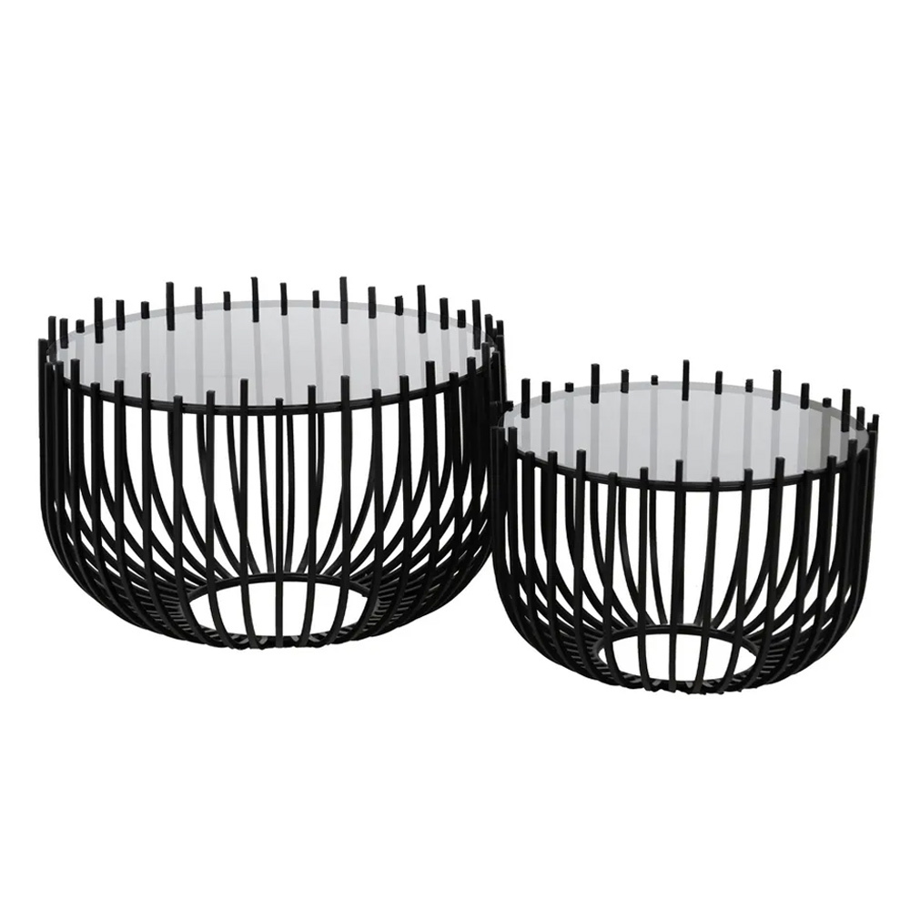 Set 2 Mesas de Centro de Hierro Negro 68 x 68 x 45 cm 