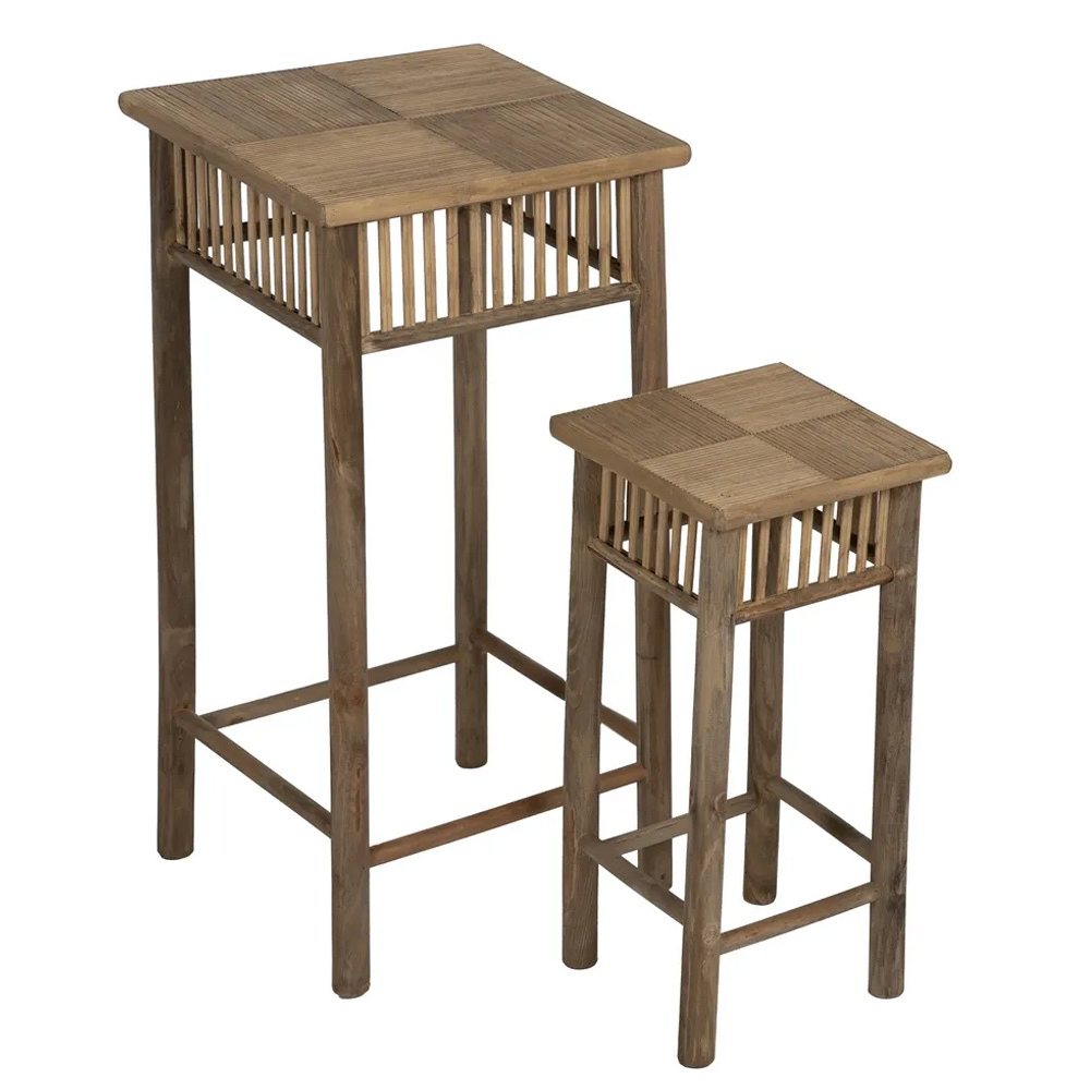 Set 2 Mesitas Auxiliares de Bambú Natural 32,5 x 32,5 x 70 cm  