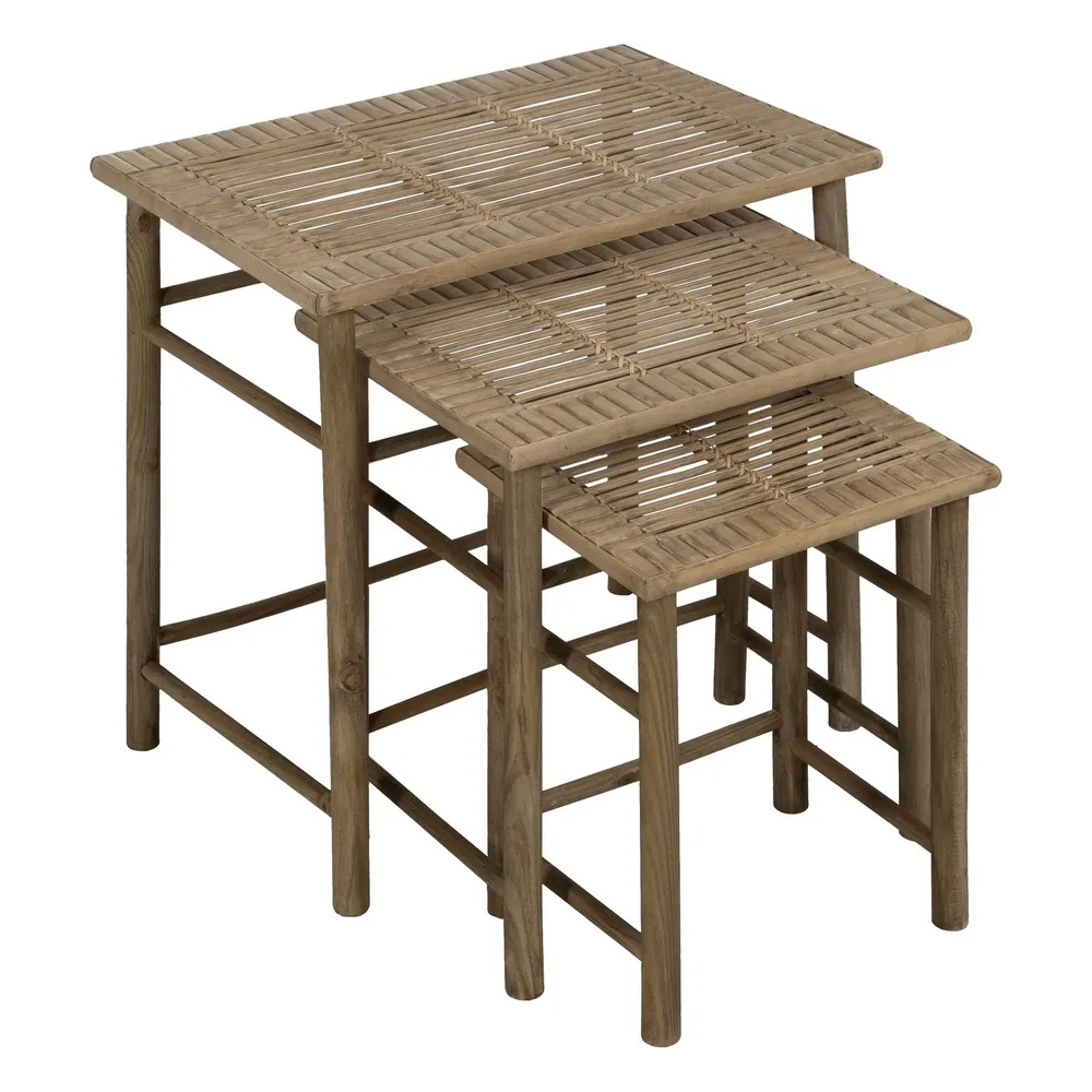Set 3 Mesitas Auxiliares de Bambú Natural 38 x 57 x 55 cm 