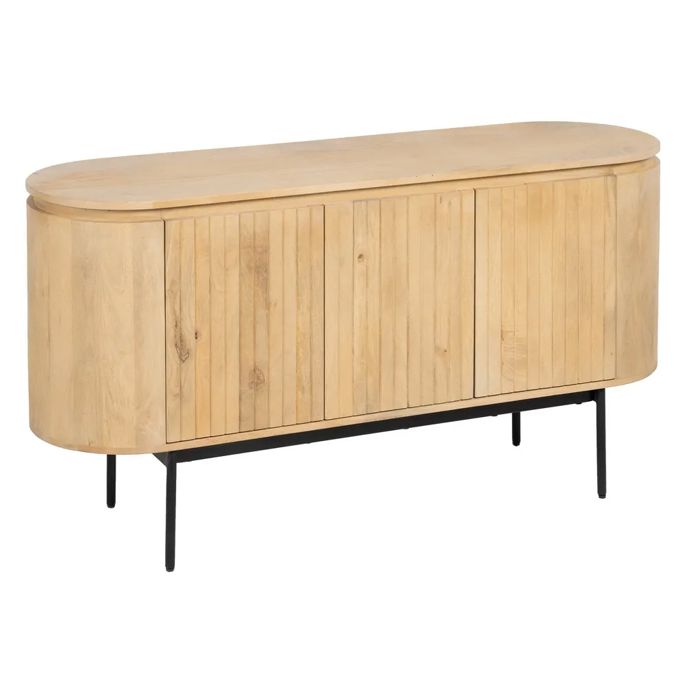 Aparador de Madera de Mango Natural 3 Puertas 40 x 140 x 75 cm 