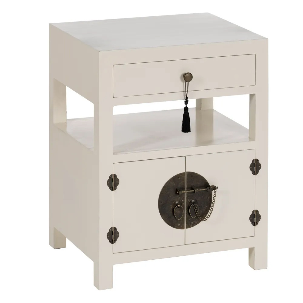 Mesita de Noche Oriental de Madera 2 Puertas 40 x 50 x 66 cm 