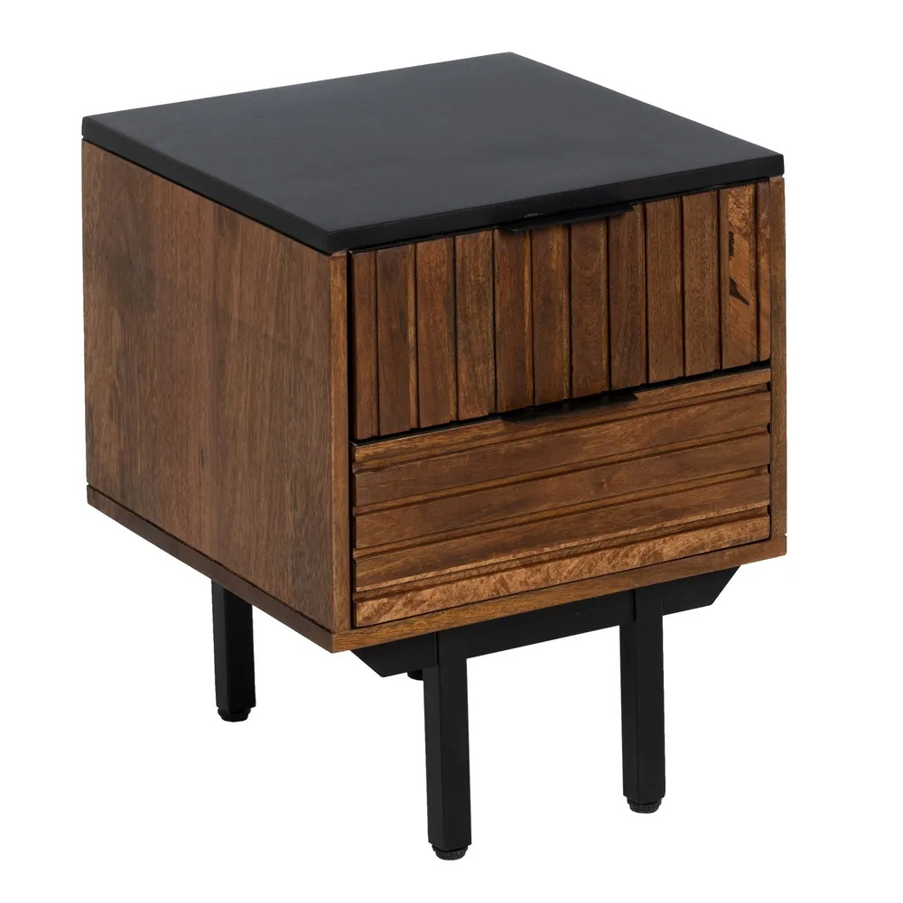 Mesita de Noche de Madera de Mango 2 Cajones 40 x 40 x 50 cm 