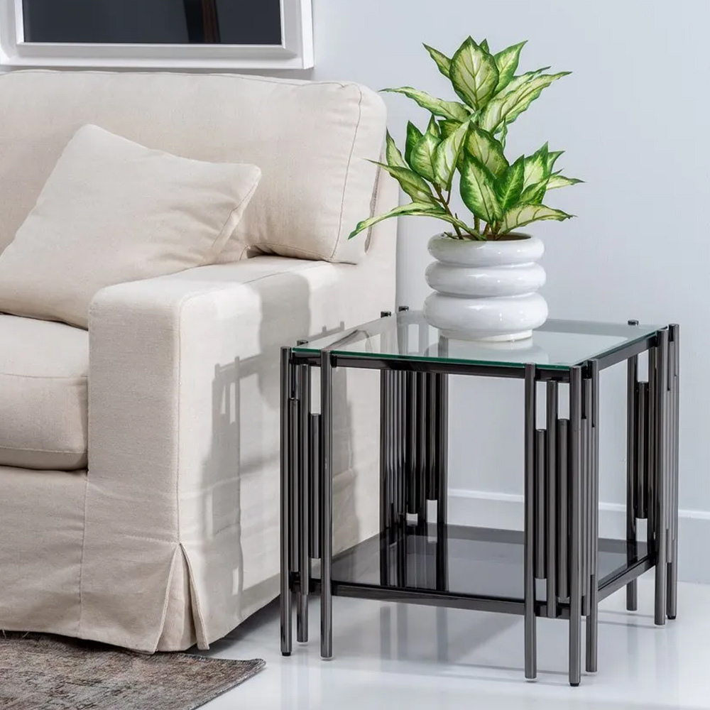 Mesita Auxiliar de Acero Inoxidable 53,5 x 53,5 x 53 cm 