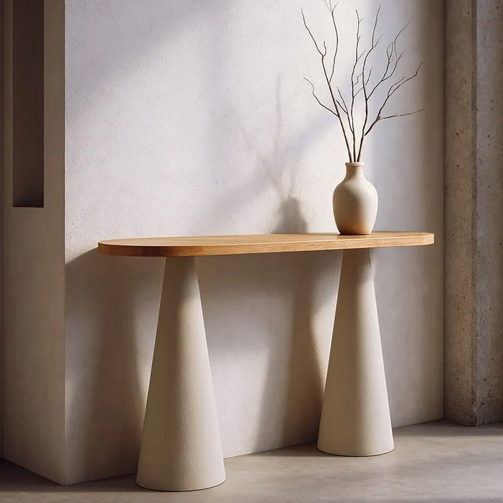 Consola de Hierro y Madera Natural Blanco 40 x 120 x 76 cm 