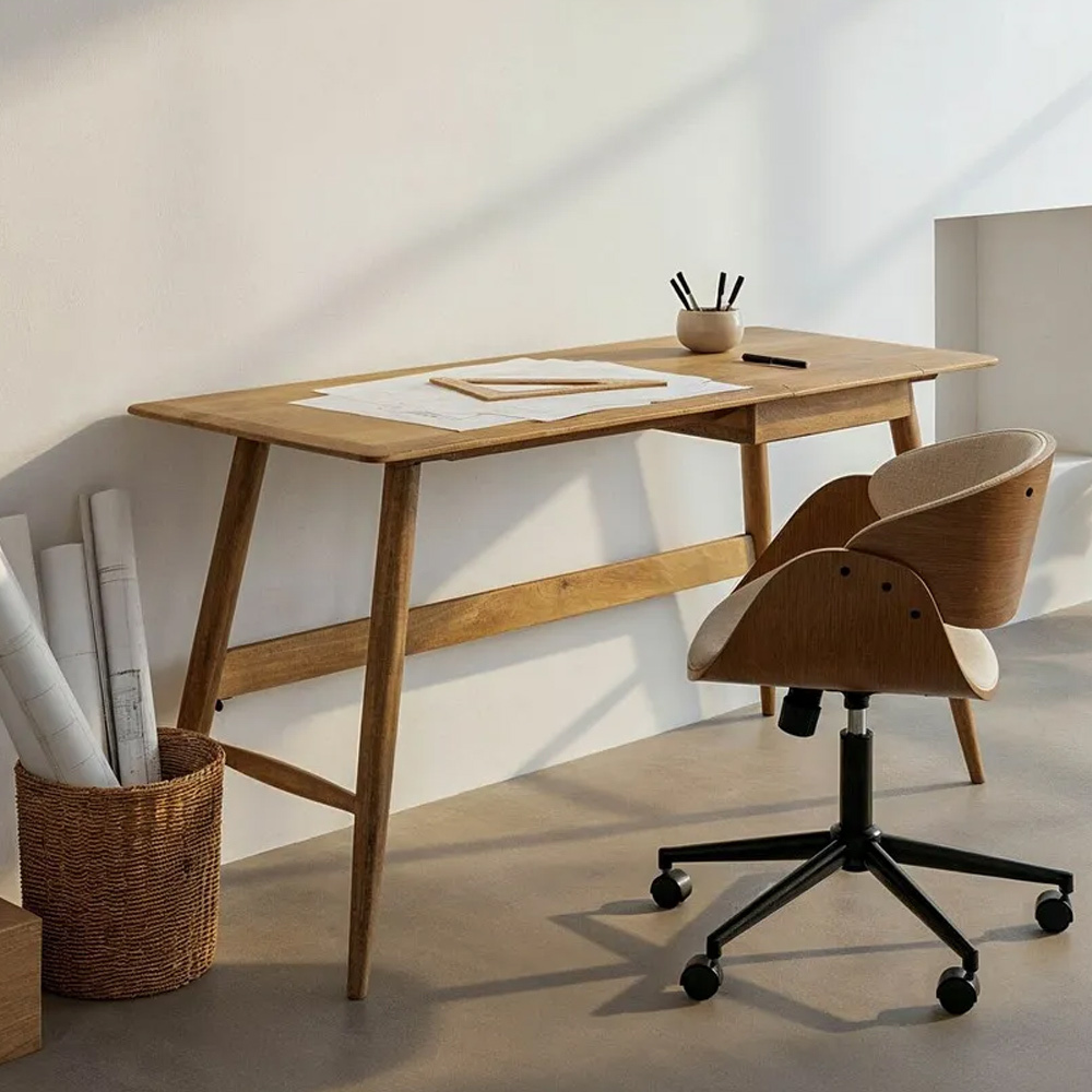 Escritorio de Madera de Mango Natural 1 Cajón 55 x 150 x 75 cm 