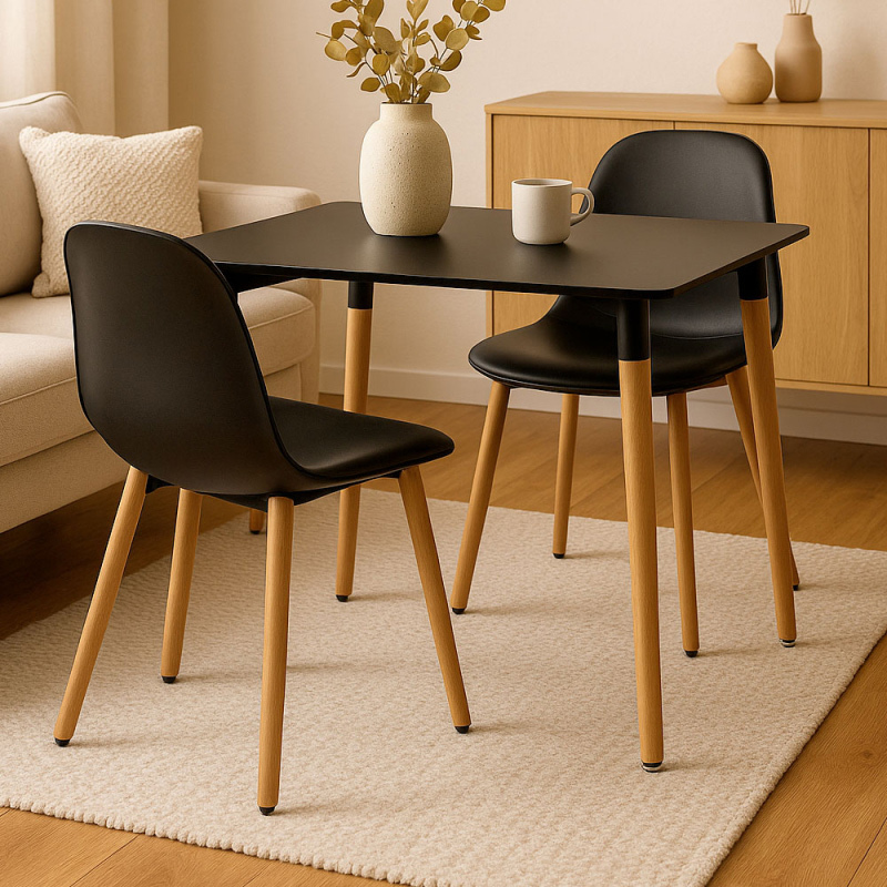 Mesa Nera Cuadrada en Madera Lacada 80 x 80 x 75 cm