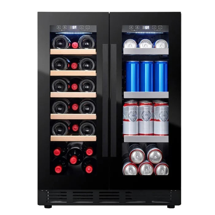 Vinoteca y refrigerador para 20 botellas y 55 latas Cavin Arctic Collection 60D Duo Full Glass Black