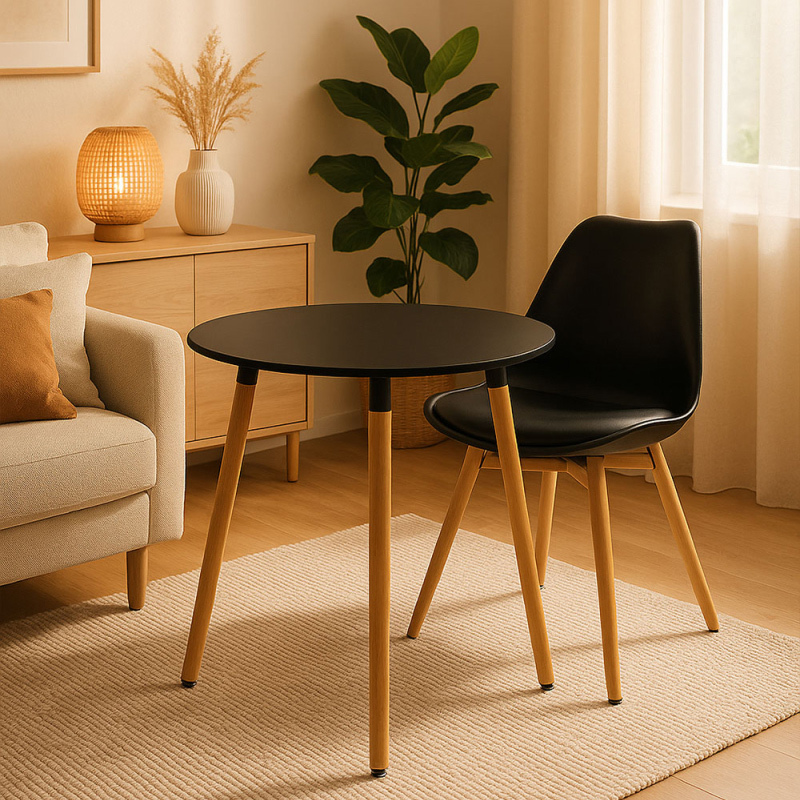 Mesa Nera Redonda de Madera de Haya 