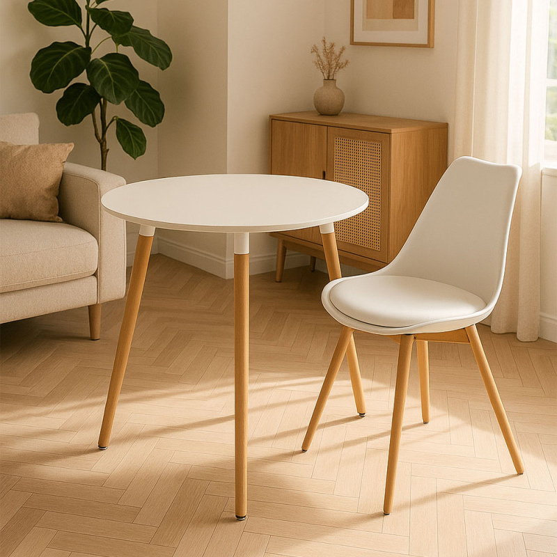 Mesa Nera Redonda de Madera de Haya 