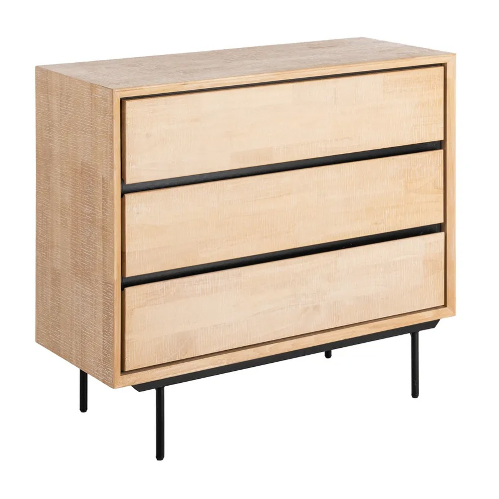 Cómoda de Madera de Caucho 3 Cajones 40 x 99,5 x 87 cm 