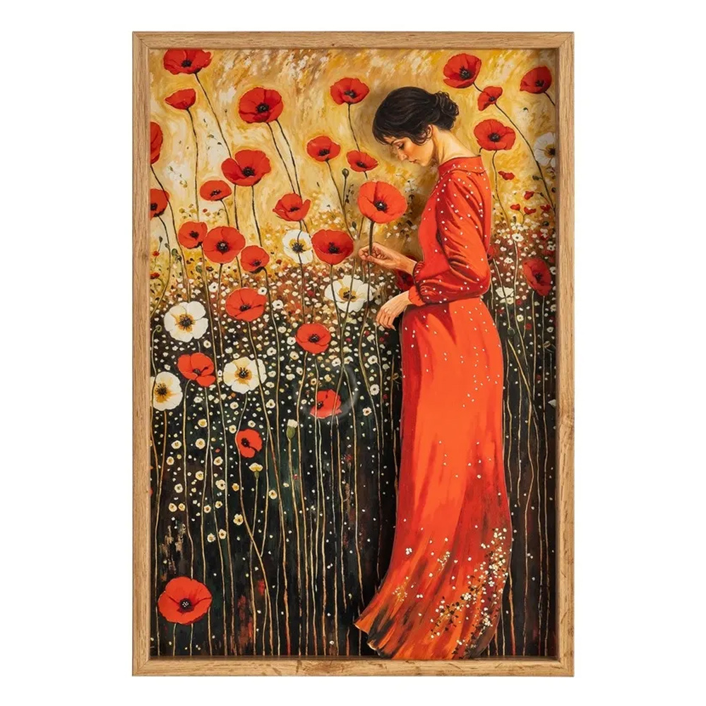 Cuadro Mujer y Flores Impreso sobre MDF y Cristal Efecto Dimensional 3,5 x 43 x 63 cm 