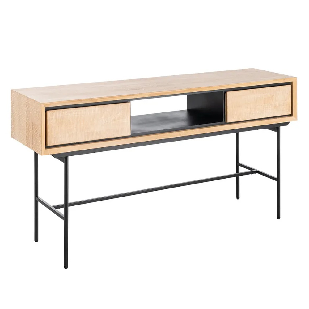 Escritorio de Madera Natural Negro 2 Cajones 40 x 150 x 74 cm  