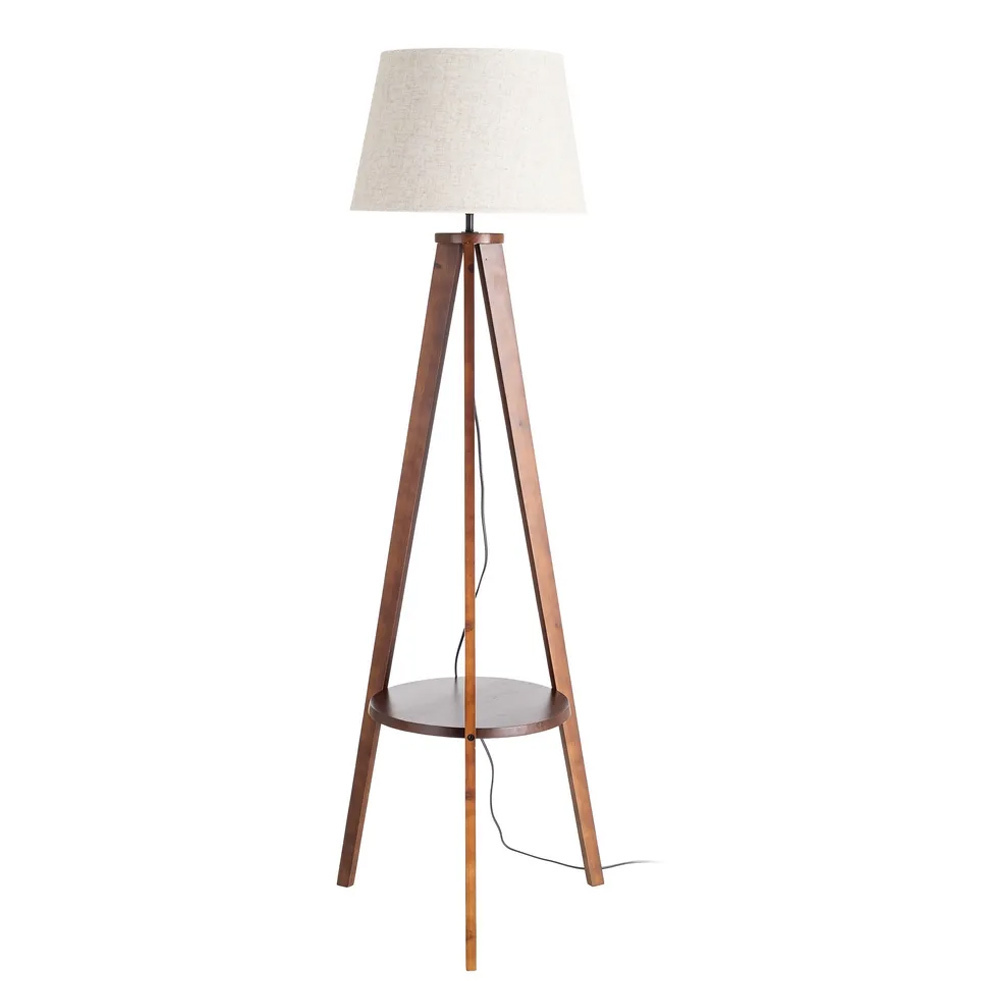 Lámpara de Suelo en Madera y Tulipa de Lino 50 x 50 x 151 cm   