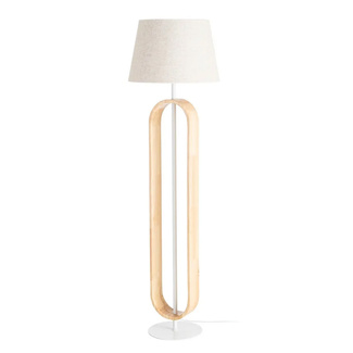Lámpara de Suelo de Hierro Blanco y Madera 40 x 40 x 138 cm