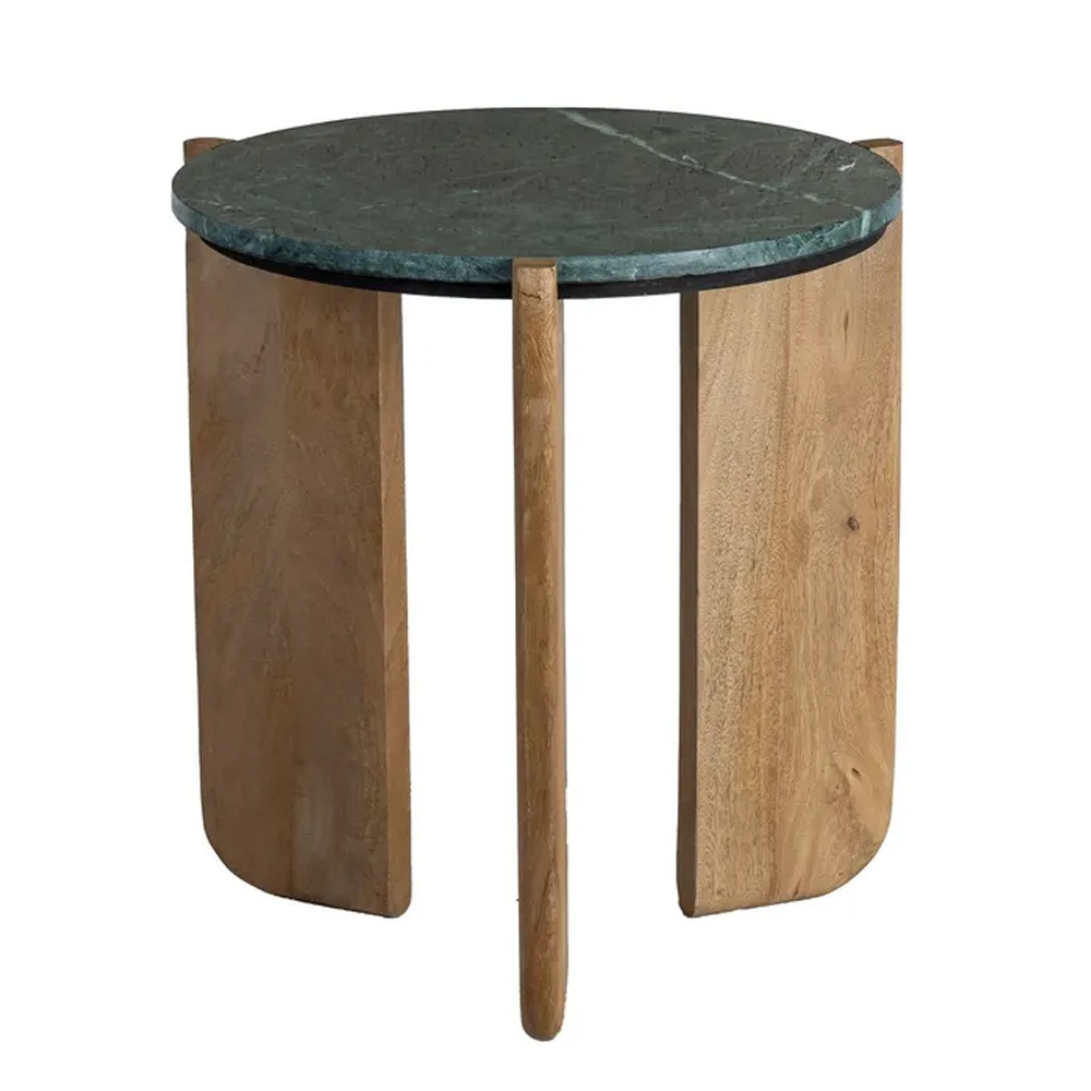 Mesa Auxiliar de Madera y Mármol Verde 46 x 46 x 50 cm 