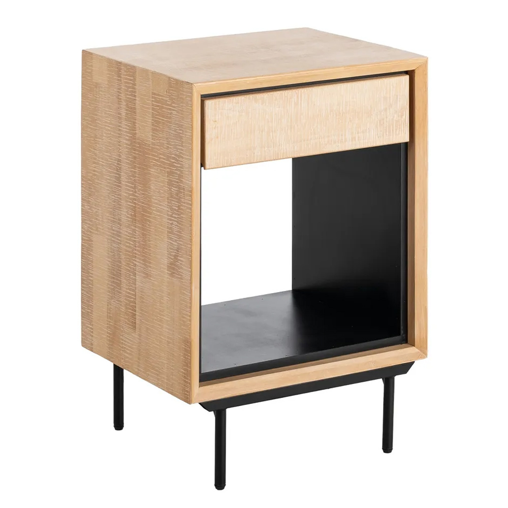 Mesita de Noche de Madera Natural 1 Cajón 40 x 50 x 70,5 cm   