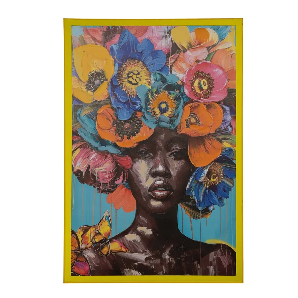 Cuadro Mujer Impreso Marco Amarillo 3,3 x 80 x 120 cm 